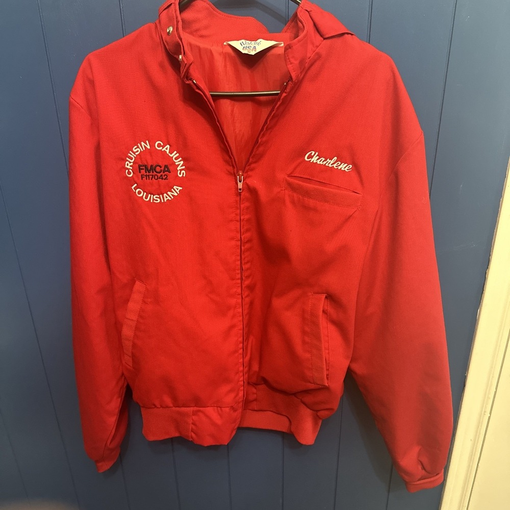 Vintage USA Made Westark Men Sz M Red Logo (Cruisin Cajuns) Zip Bomber Jacket